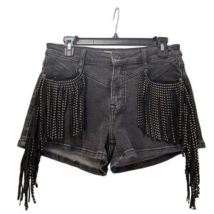 NWT Rock & Roll Denim Women’s Stud Side Fringe Black Denim Shorts Sz 27